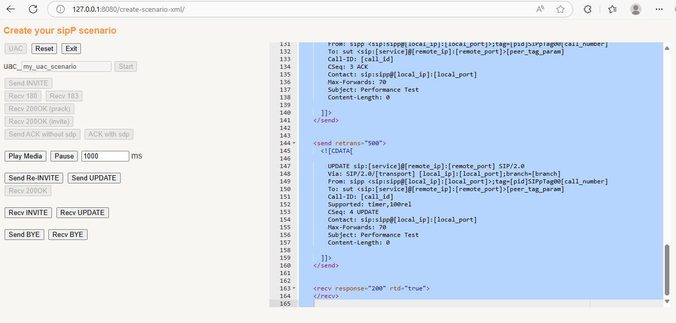 easySIPp sipp xml scenario builder